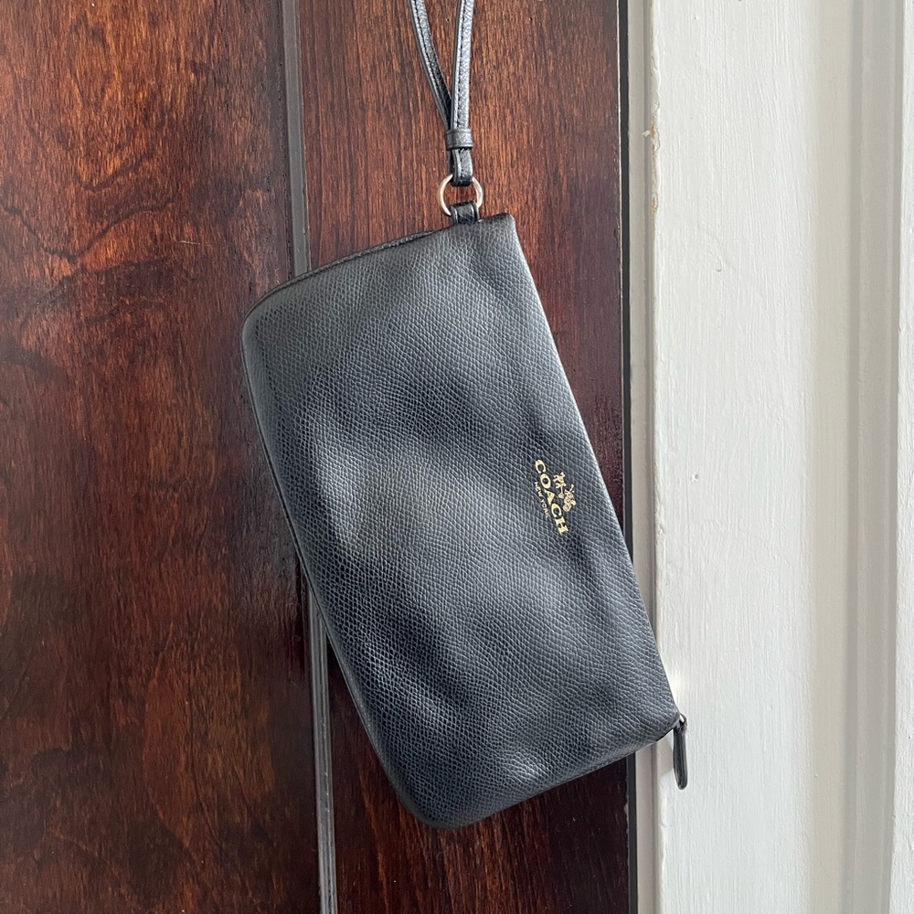 Coach Black Leather Wristlet Clutch